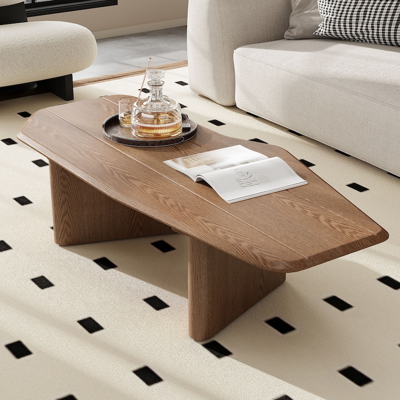 French Country Style Coffee Table Modern Minimalist Coffee Table with Ash Wood Veneer, for Living Rooms