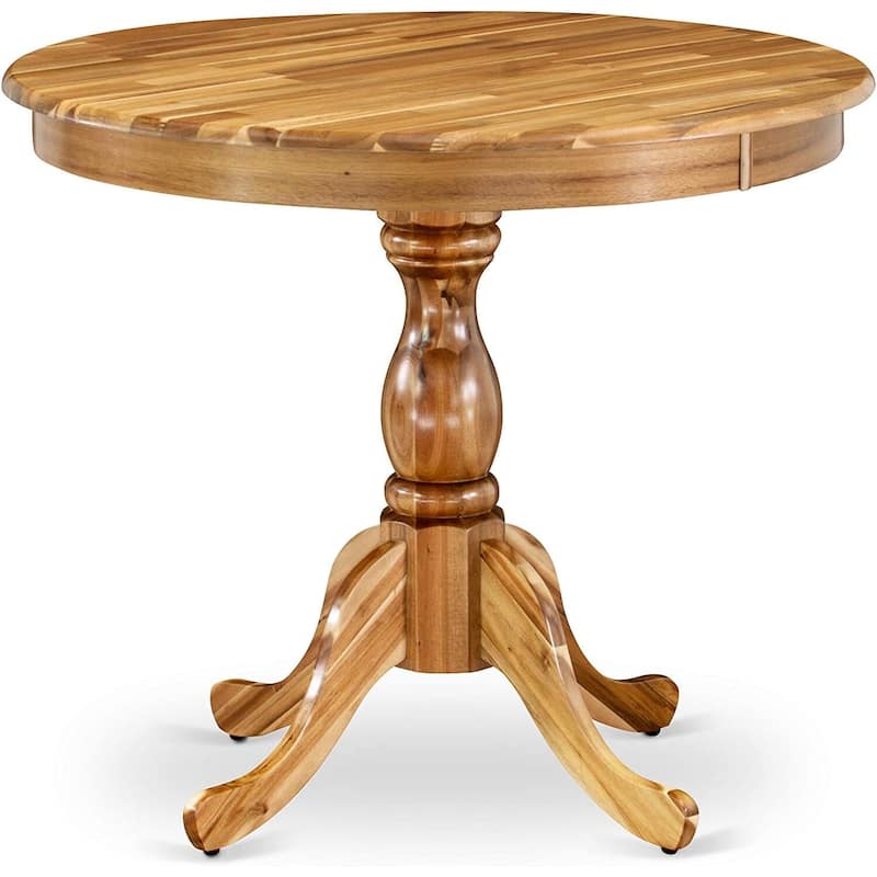 Round Dining Table Modern Cool Acacia Wood Table Pedestal Base Kitchen Table - 36
