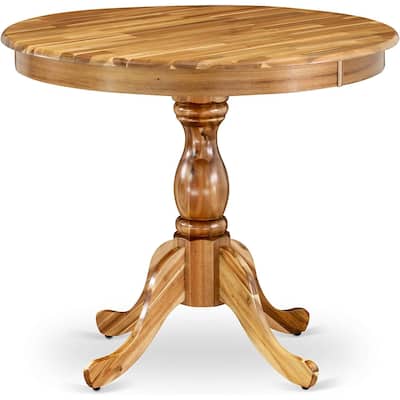 Round Dining Table Modern Cool Acacia Wood Table Pedestal Base Kitchen Table - 36