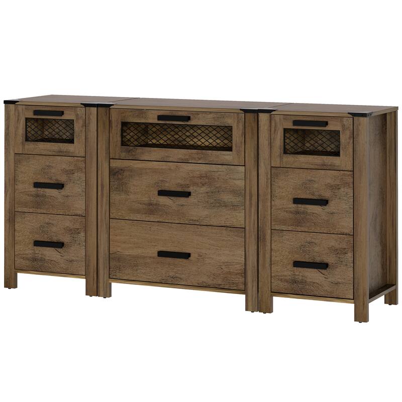 WAMPAT TV Stand with 9 Drawers, Dresser Cabinet with Storage Organizer Units ,Chest Tower with Mesh Door - 1 Pack