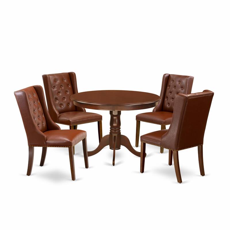 East West Furniture Dining Table Set- a Kitchen Table with Pedestal and Dining Chairs(Pieces, Finish & Seat Type Options)