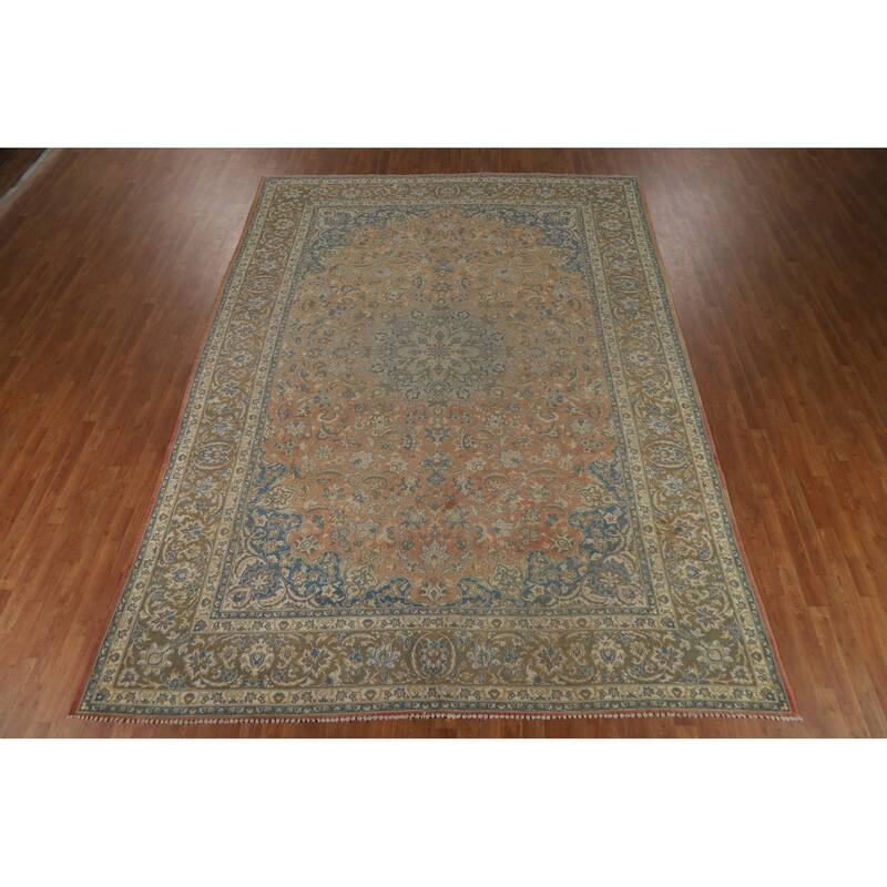 Orange Vintage Najafabad Persian Area Rug Hand-Knotted Wool Carpet - 9'5" x 13'4"