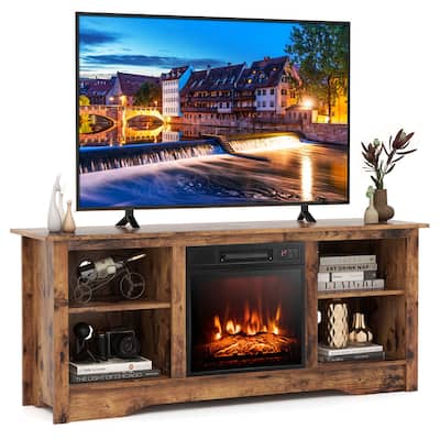 Gymax 58'' TV Stand w/18'' Electric Fireplace Heater, Adjustable