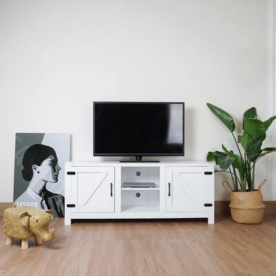 TV Stand with Sliding Barn Door & Storage Cabinet Modern Console Table