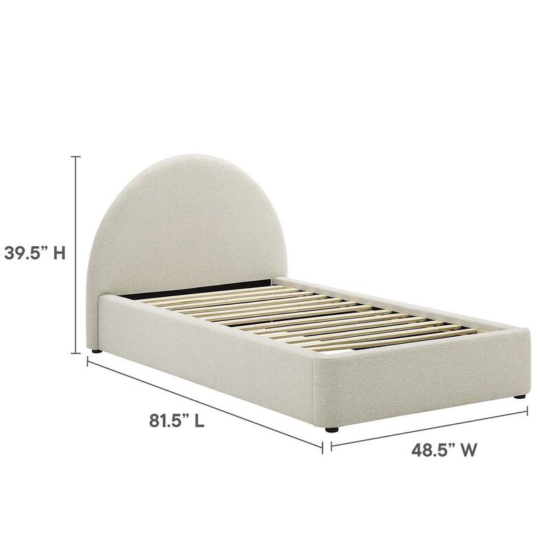 Palmetto Modern Round Headboard Ivory Fabric Upholstered Twin Size Platform Bed