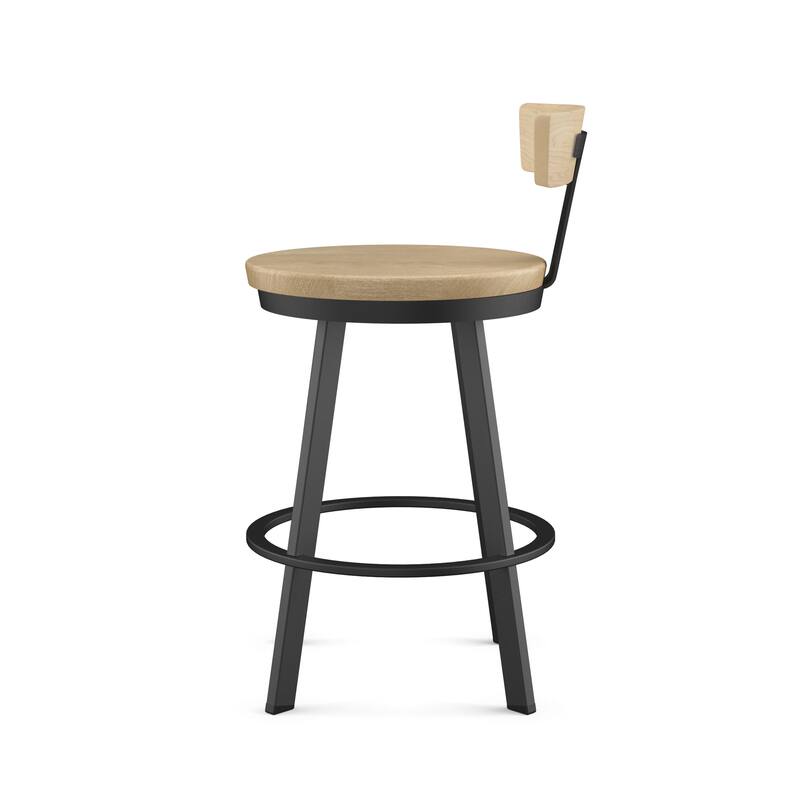 Amisco Astrid 26 in. Swivel Counter Stool with Solid Wood Seat and Backrest