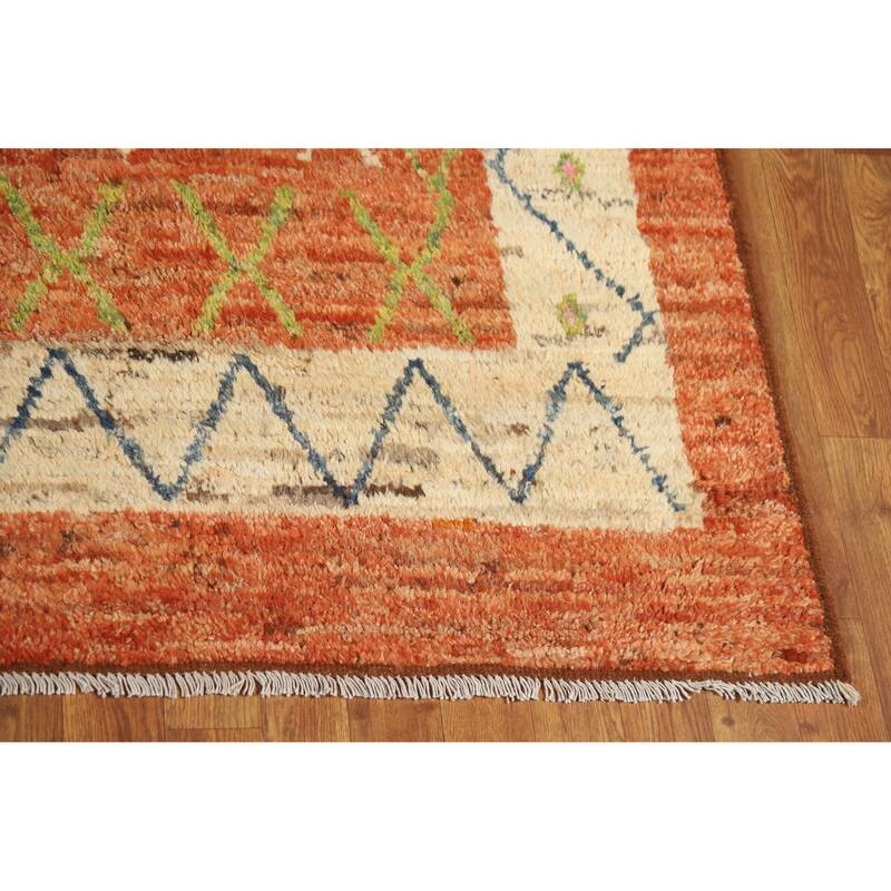 Geometric Orange Moroccan Oriental Rug Handmade Modern Wool Carpet - 6'9" x 9'9"
