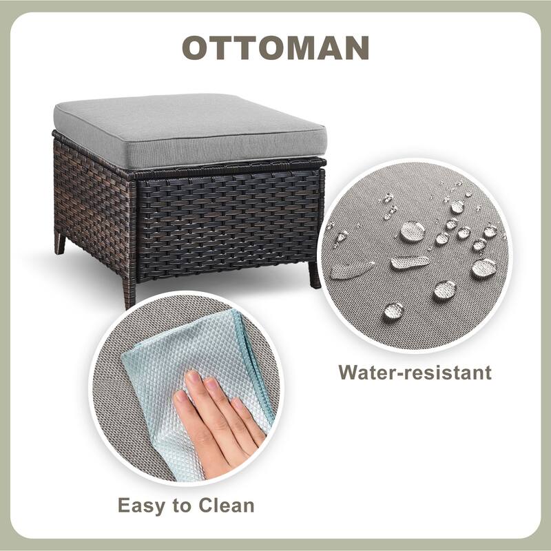 Outdoor Patio Sofa with 2 Swivel Chair Table,2 Ottomans