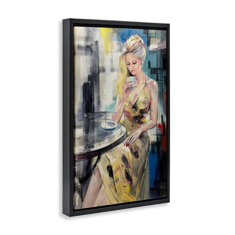 Stupell Elegant Woman at Cafe Framed Floater Canvas Wall Art Design By Lucille Lee