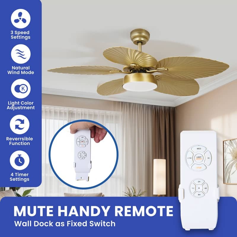 Moasis 52" Palm Leaf Ceiling Fan with Light Tropical Style with Remote
