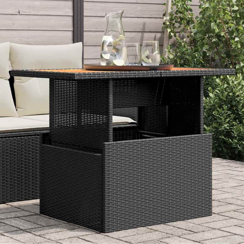 vidaXL Patio Table Rectangular Backyard Garden Poly Rattan and Acacia Wood - 39.4 x 21.7 x 28.7 in - Black-wood