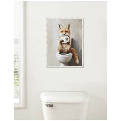 Kate and Laurel Sylvie Cute Fox Toilet Paper Roll Toilet Bathroom Art Framed Canvas by The Creative Bunch Studio