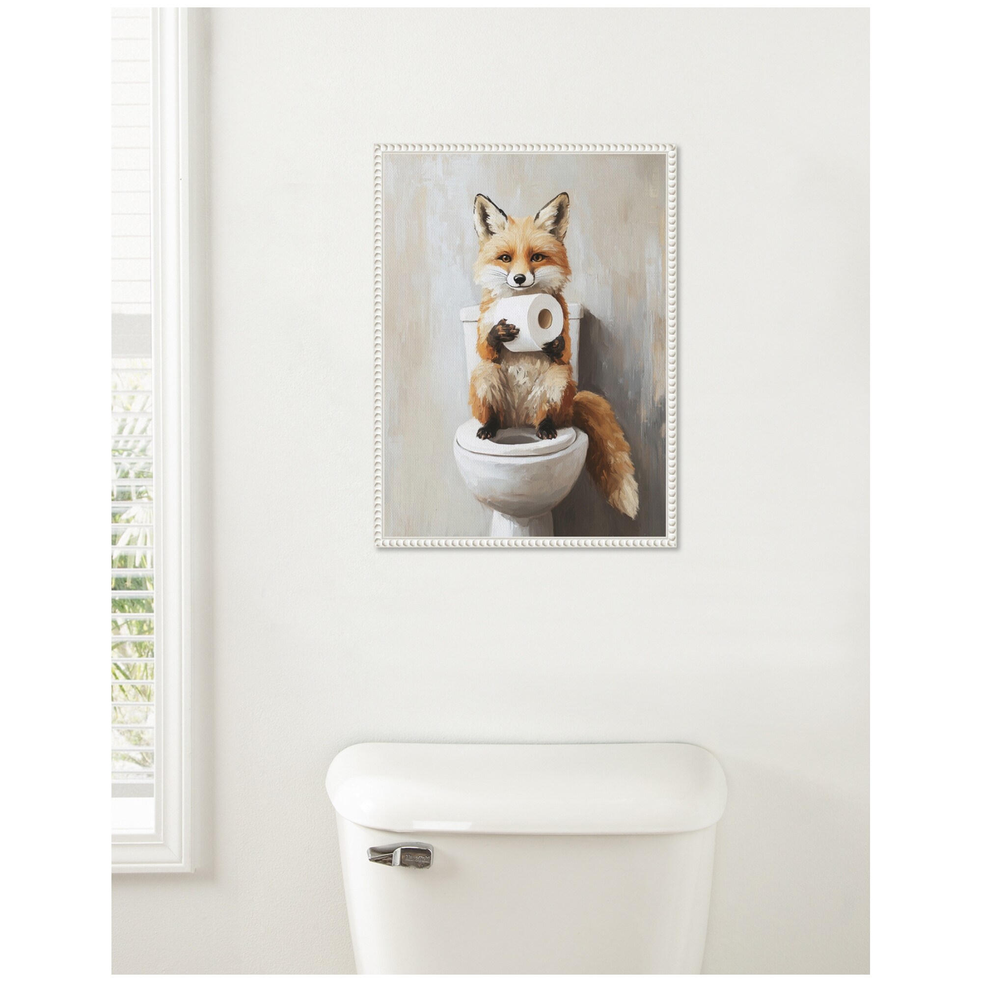 Kate and Laurel Sylvie Cute Fox Toilet Paper Roll Toilet Bathroom Art Framed Canvas by The Creative Bunch Studio