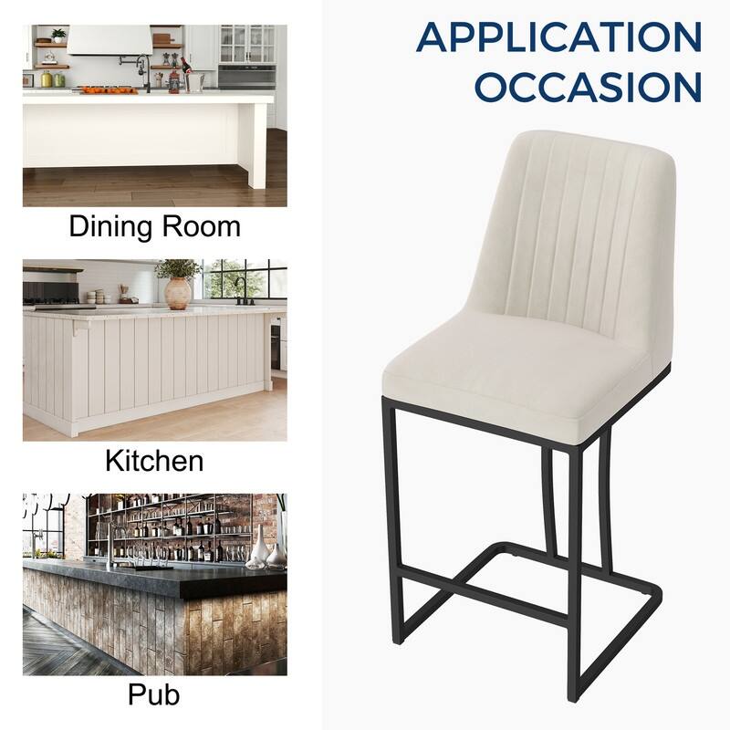 24.8 Inches Modern Cushion Counter Height Bar Stools with Metal Frame Set of 2