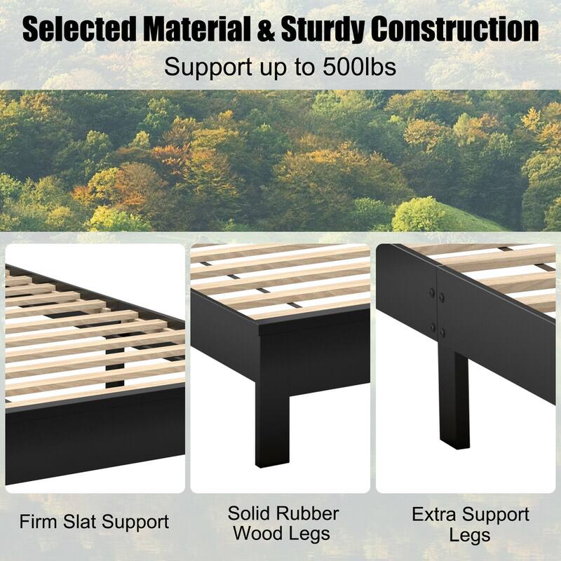 Gymax Twin/Full/Queen Size Bed Frame Platform Slat High Headboard