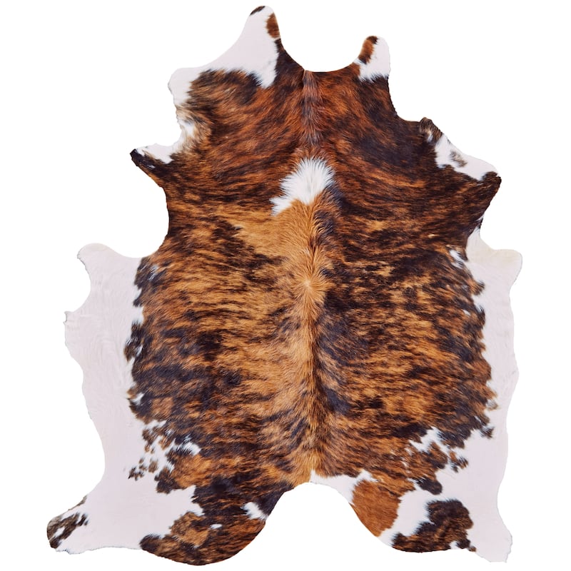Oakdale Premium On-Hair Cowhide, Brindle Dark Brown, Small - Small - Amber Brown/White
