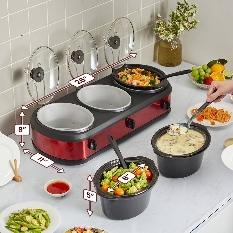 Elite Cuisine EWMST435 7.5qt. Capacity Triple Slow Cooker Buffet