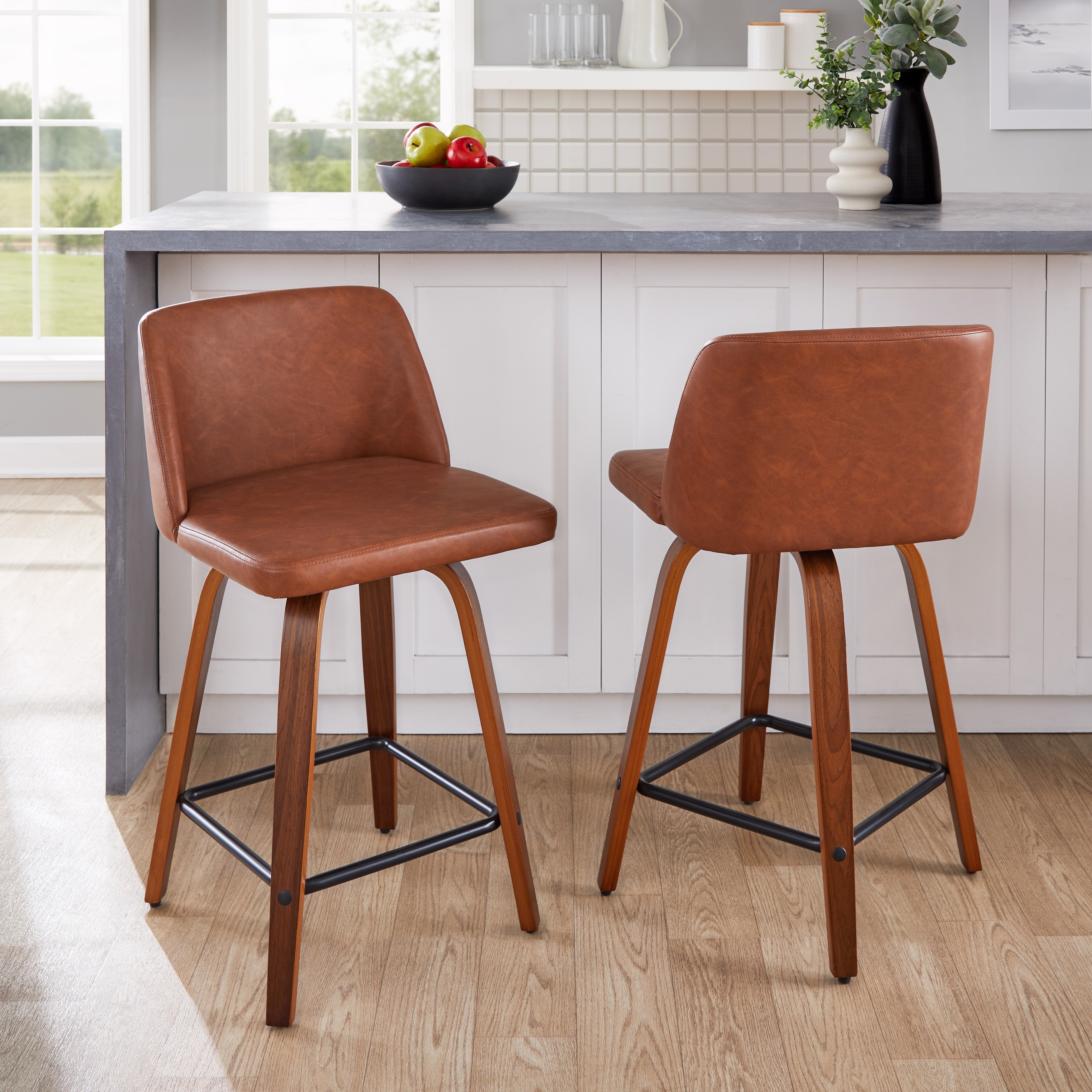 Carson Carrington Vallberga 24" Counter Stool with Walnut Wood Base (Set of 2)