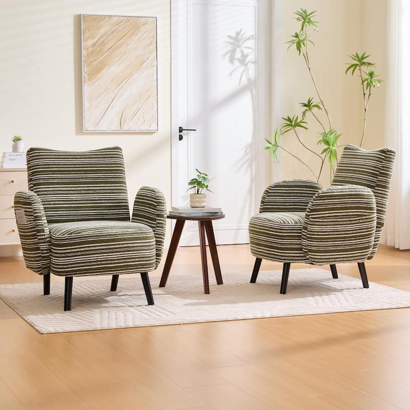 Boucle Upholstered Lounge Armchair, Reading Chair with Side Storage Pocket, Single Sofa Chair with Solid Wood Legs