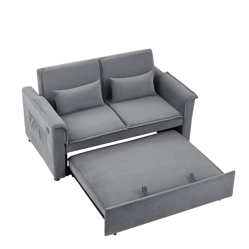 Fabric Convertible Sleeper Sofa Bed, Pull Out Sofa Bed with Adjustable Backrest, Leisure Sofa with 2 Lumbar Pillows