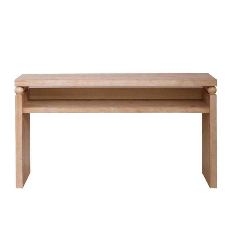 59in Modern Rustic Console Table Narrow Entryway Wood Storage Farmhouse Open Shelf