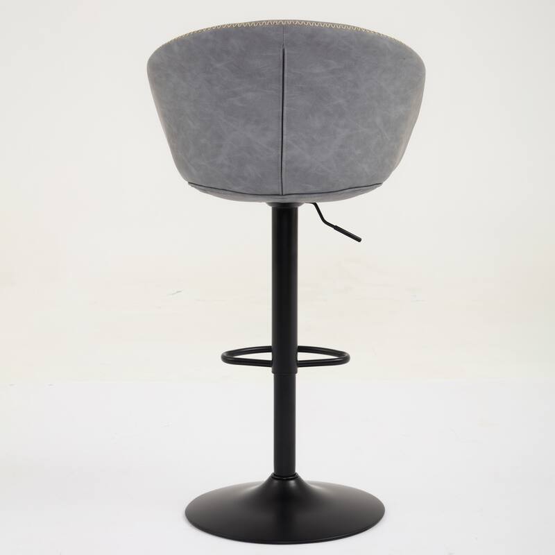 Roomfitters Adjustable Swivel Bar Stool, Mid-Century Modern PU Leather Counter Height Chair and Black Metal Base, Grey