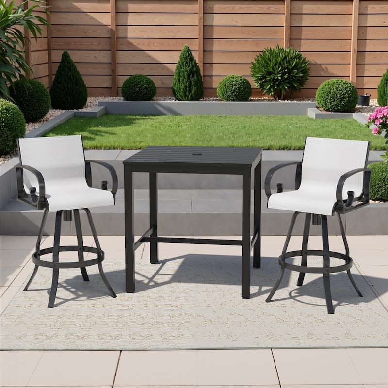 3/5-Piece Set Outdoor Patio Swivel Bar Stools Set Aluminum Sunbrella Textilene Sling Bar Stools and Table - Augustine Oyster - Set of 3