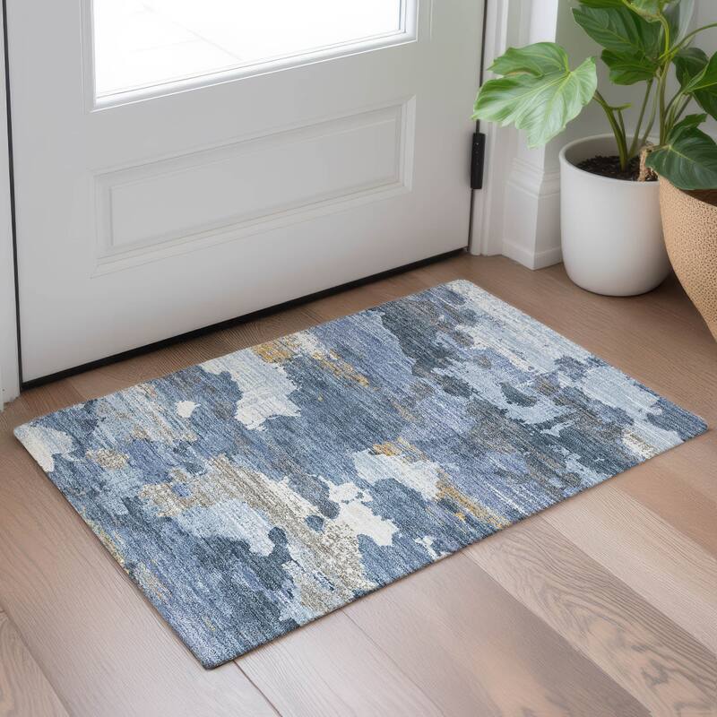 Machine Washable Indoor/ Outdoor Abstract Casual Chantille Rug