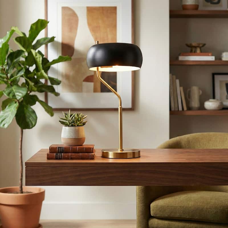 Demmex Black and Gold Table Lamp with Ceramic Fixture