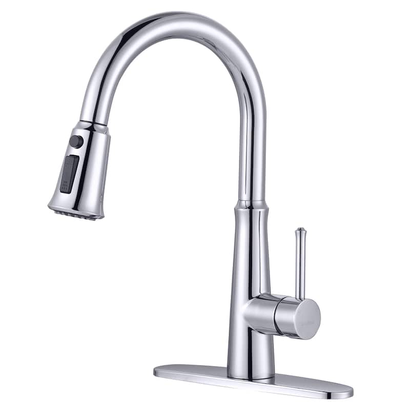 WOWOW Single-Handle Pull-Down Sprayer Kitchen Faucet Stainless Steel - Chrome/Clear