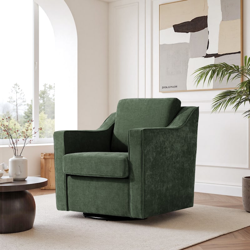UIXE Chenille/Leather Swivel Barrel Chair Accent Chairs For Living Room