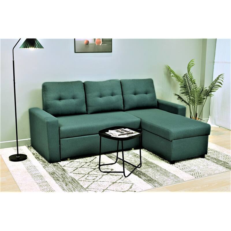 Convertible L-Shaped Sleeper Sofa, Teal Polyester, 80x59x36 inches, Space-Saving for Small Spaces