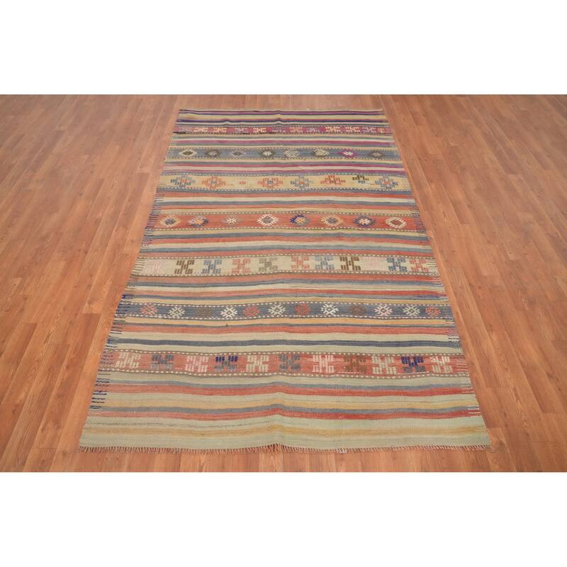 Hand Woven Oriental 100% Wool Carpet Southwestern Tribal Multi-Colored Kilim Area Rug - 7' 6'' X 4' 7''