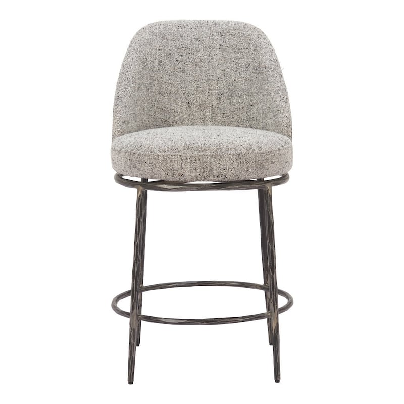 HomeRoots 24" Gray and Black Fabric and Steel Counter Height Swivel Bar Chair