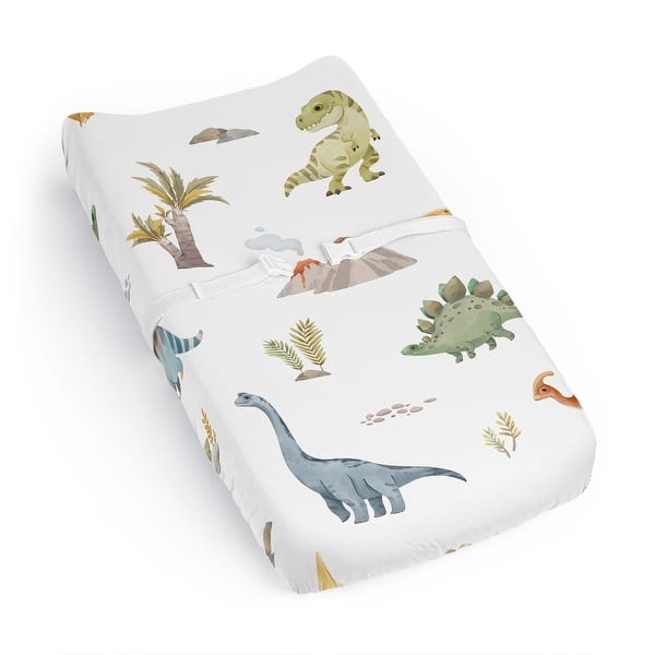 slide 2 of 6, Sweet Jojo Designs Watercolor Dinosaur Dino Boy Changing Pad Cover Sheet Green Blue Modern Jurassic Nature Animal Steel Teal