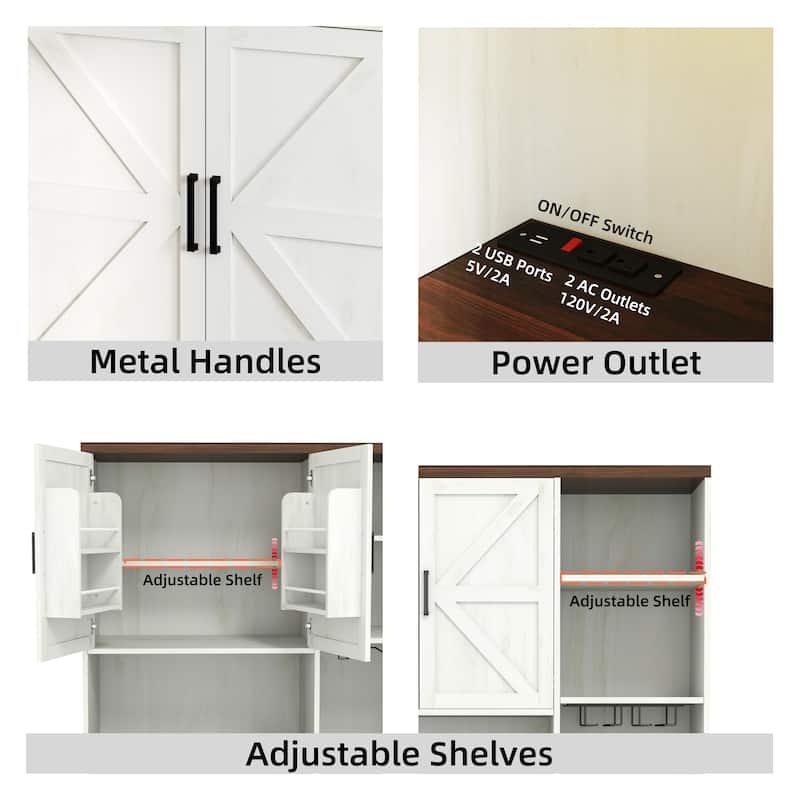 71'' Farmhouse Kitchen Pantry Sideboard with Cabinet and Drawer, Multifunctional Kitchen Buffet with Hutch and Glass Holder