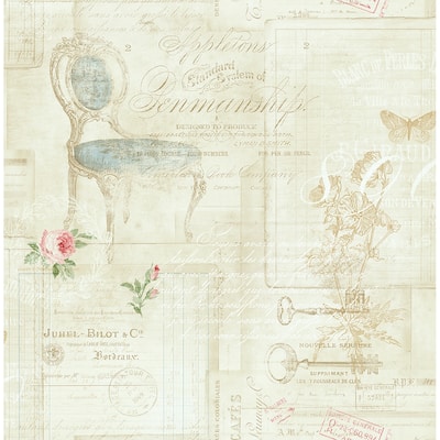 Seabrook Designs Antique Script Unpasted Wallpaper