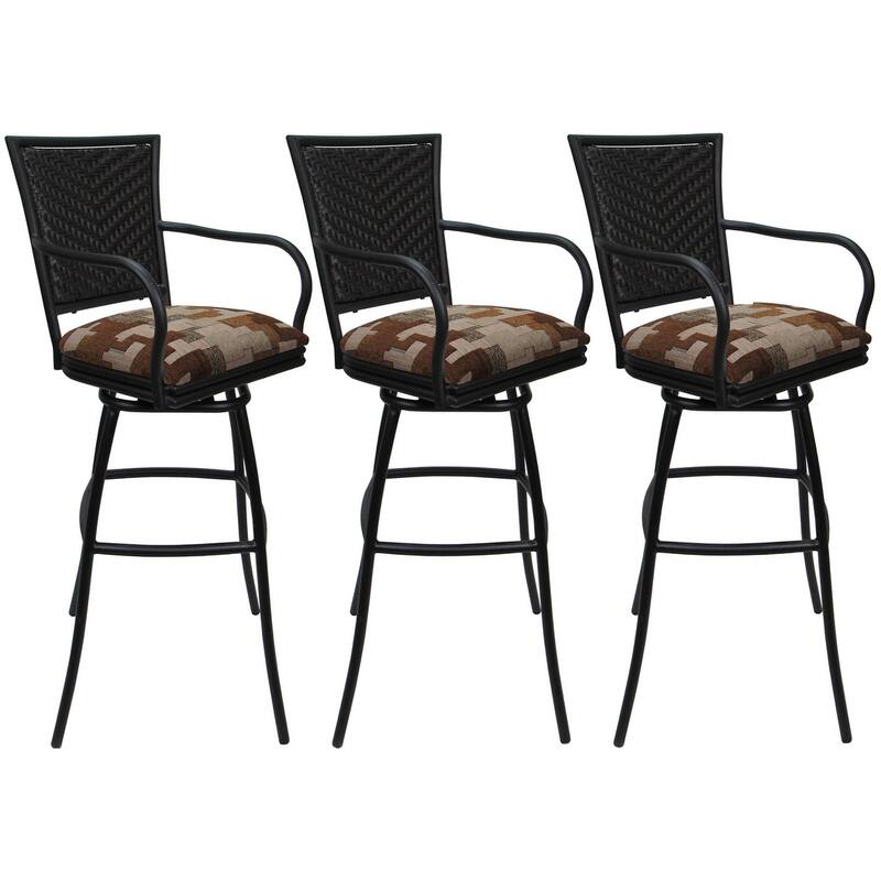 Set of 3 Outdoor Indoor Bar Stool Counter, Extra Tall - Erin with Arms - Craftsman Terracotta - Black - Extra Tall