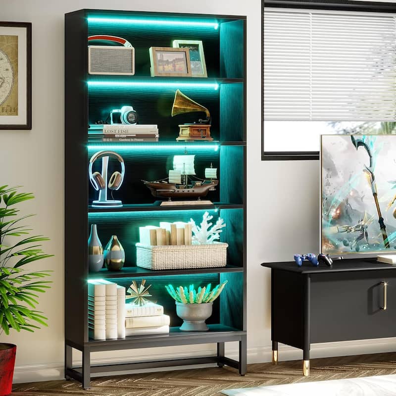70.8 Inches Tall Bookcase and Bookshelf, 5-Tier Large Bookcases - 11.81"D x 31.5"W x 70.87"H