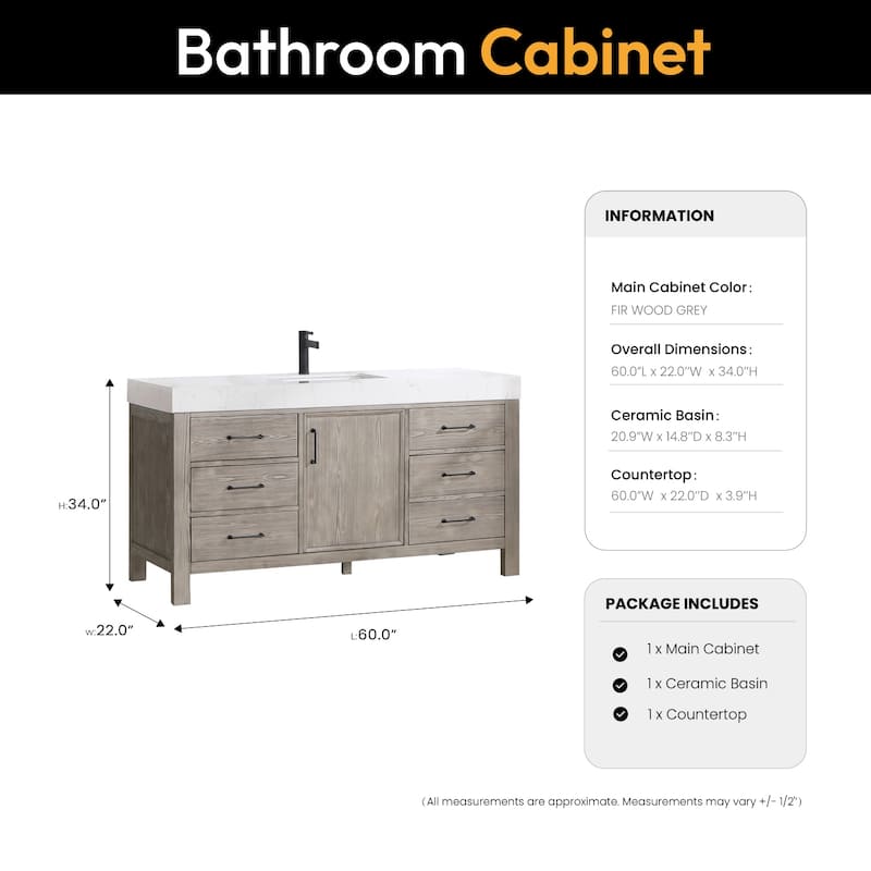 Leon 60 in. Single Bathroom Vanity with Composite Stone Top