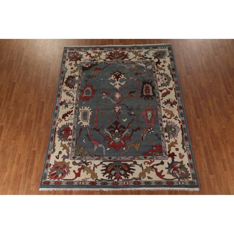 Blue Oushak Indian Area Rug Handmade Living Room Wool Carpet - 7'11"x 10'1"