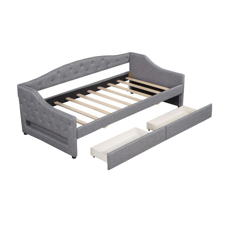 Twin XL Size Upholstered Daybed with LED Belt and 2 Drawers