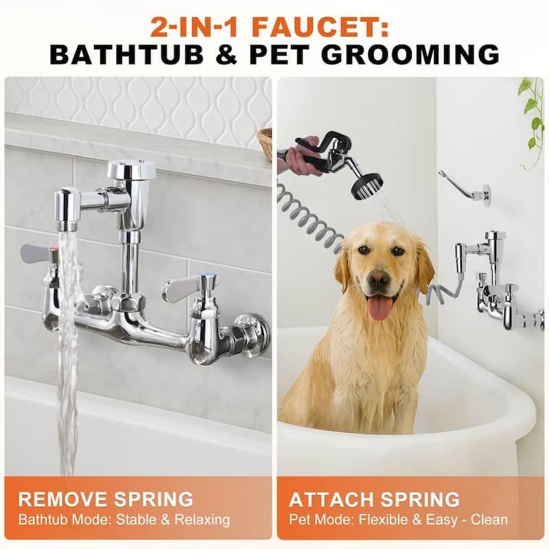 WOWOW 8 in. Double Handle Wall Mounted Pet Grooming Faucet