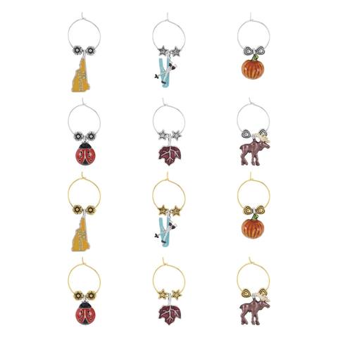 Wine Things 12-Piece Wine Charms/Wine Glass Tags/Drink Markers for Stem Glasses, Wine Tasting Party (New Hampshire)