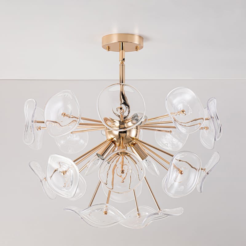 4-Light Modern Gold Linear Sputnik Starburst Firework Clear Glass Semi-Flush Mount Light - 22.8 in. W x 20.4 in. H