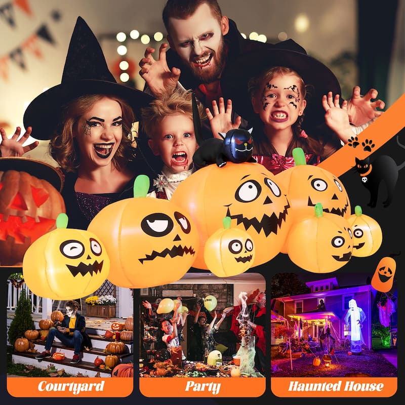 Gymax 8FT Halloween Pumpkins Stack Decor Inflatable Pumpkin Station w/