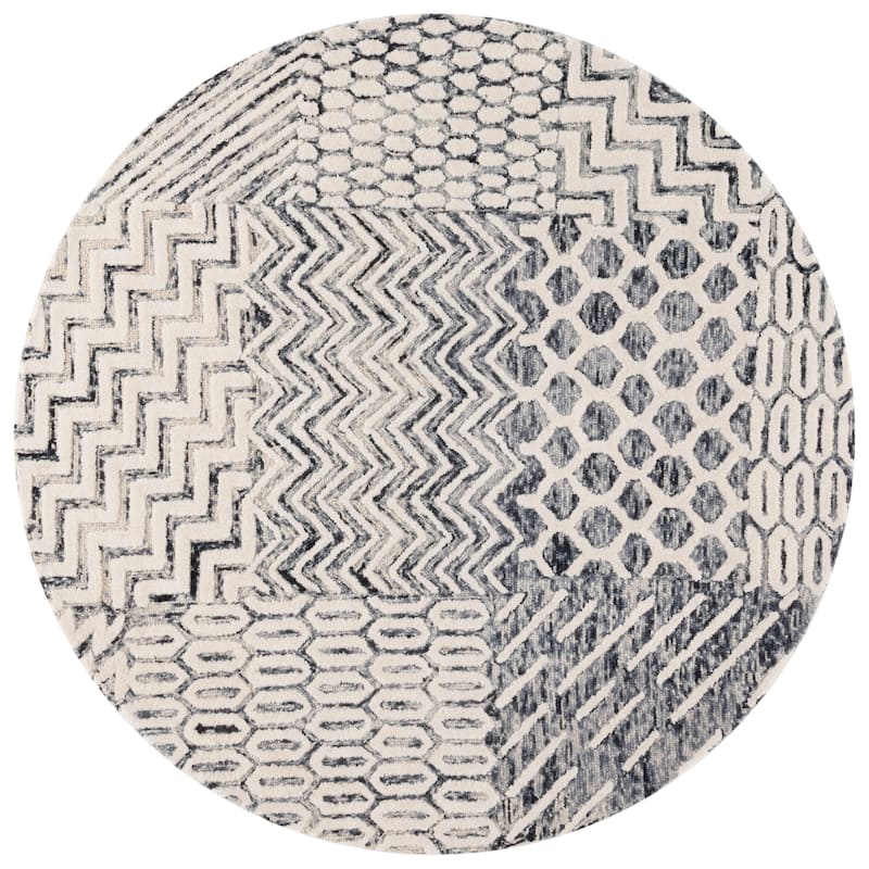 SAFAVIEH Handmade Ebony Fanette Modern & Contemporary Wool Rug - 6' Round - Ivory/Black