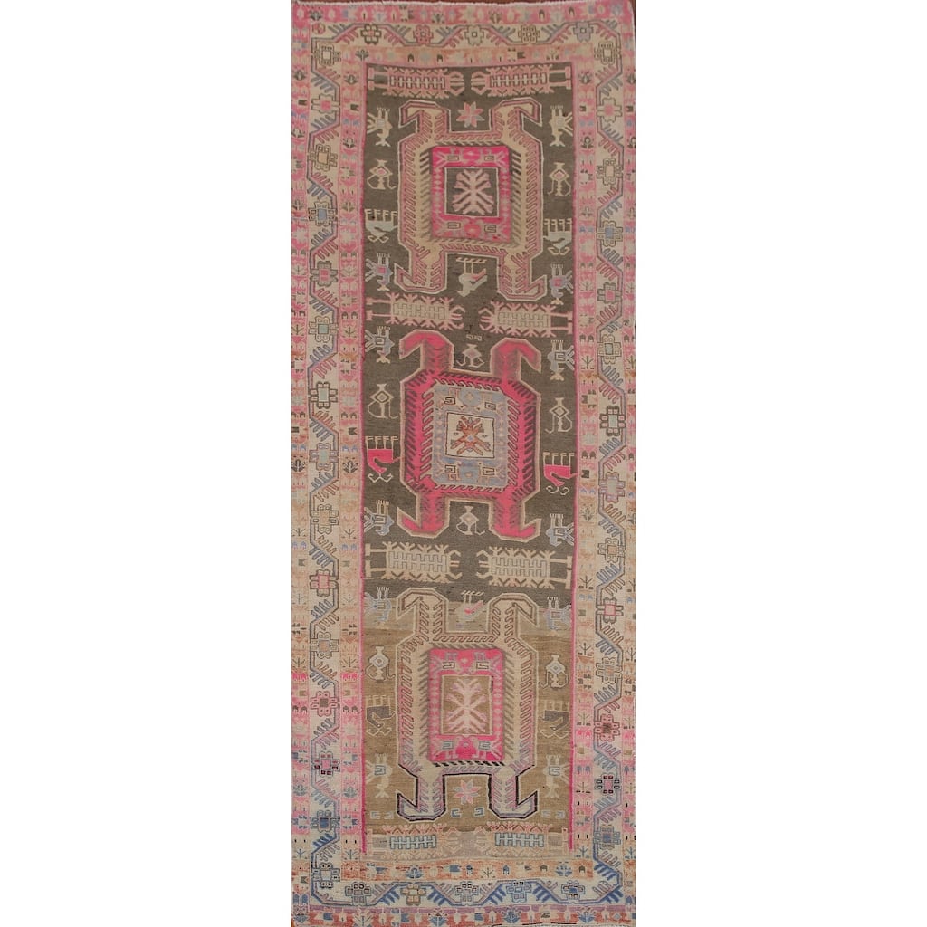 Tribal Meshkin Persian Vintage Runner Rug Handmade Wool Carpet - 3'8" x 10'9"