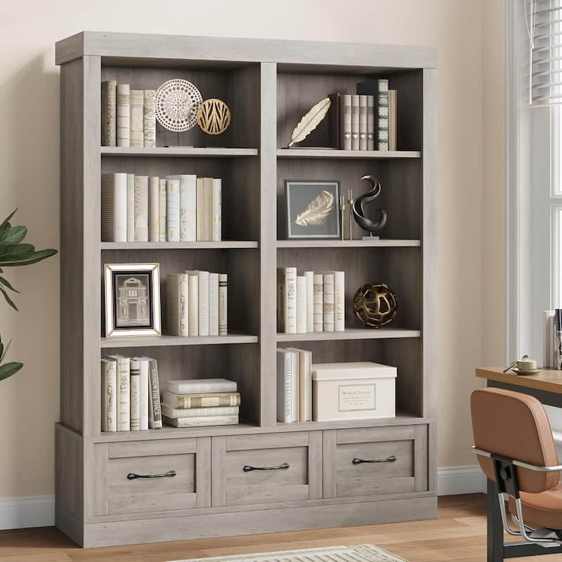 70.7" Tall 5-Tier Double Wide Bookshelf with Storage Drawer for Living Room