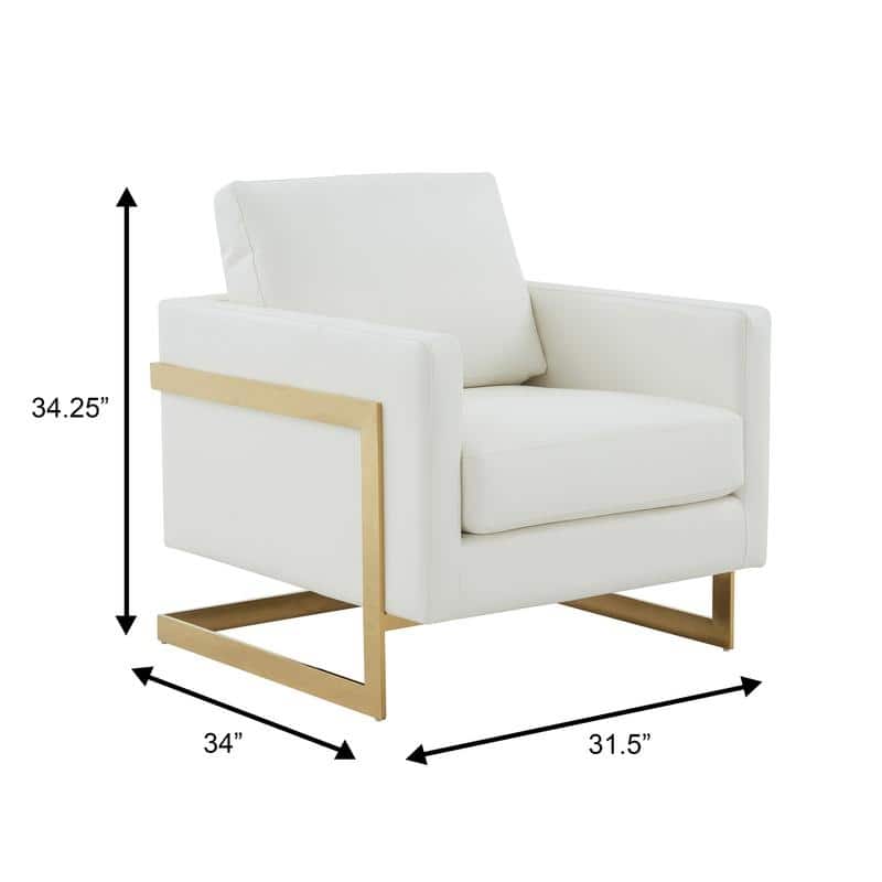 Lincoln Modern Boxy Design Leather Accent Armchair With Gold Frame Modern Single Seater Sofa for Living Room and Bedroom - 34"